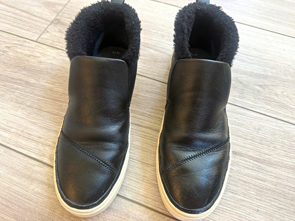 TOMS Unisex Adults Black Mid Top Slip-On Leather Faux Fur Lined Sneakers